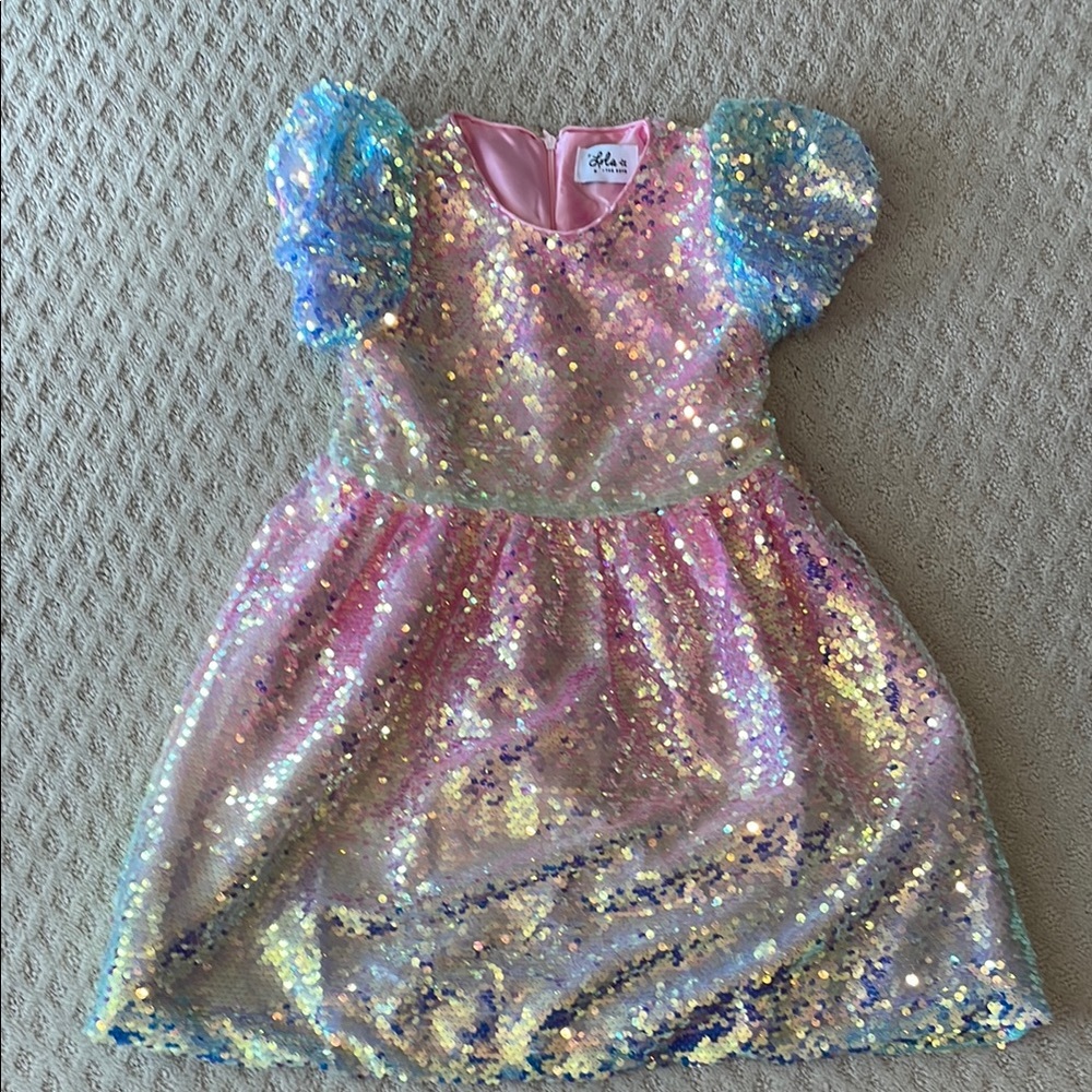 Worn once. Lola + The Boys Glittery Sequin Dress with Puff Sleeves